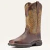 Ariat Clay And Brown Floral Square Toe Boots -Caboot Store 10042421 3 4 front warm 1