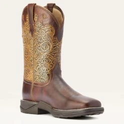 Ariat Clay And Brown Floral Square Toe Boots -Caboot Store 10042421 medial warm 1