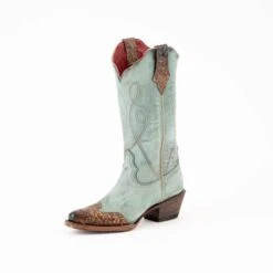 Dusty Blue Tooled Tip Western Ferrini Madison Boots