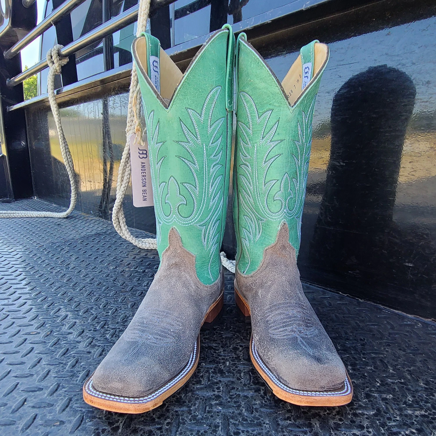 Anderson Bean Ladies Stone & Mint Kudu Square Toe 3 Anderson Bean Ladies Stone & Mint Kudu Square Toe