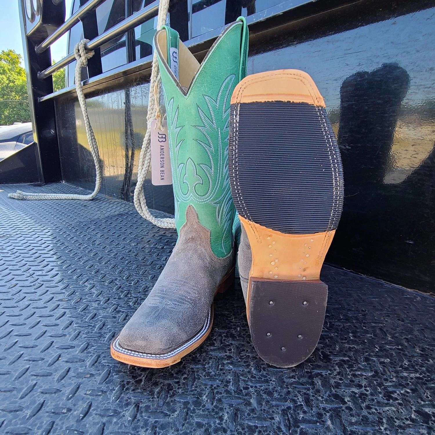 Anderson Bean Ladies Stone & Mint Kudu Square Toe 4 Anderson Bean Ladies Stone & Mint Kudu Square Toe - Image 2