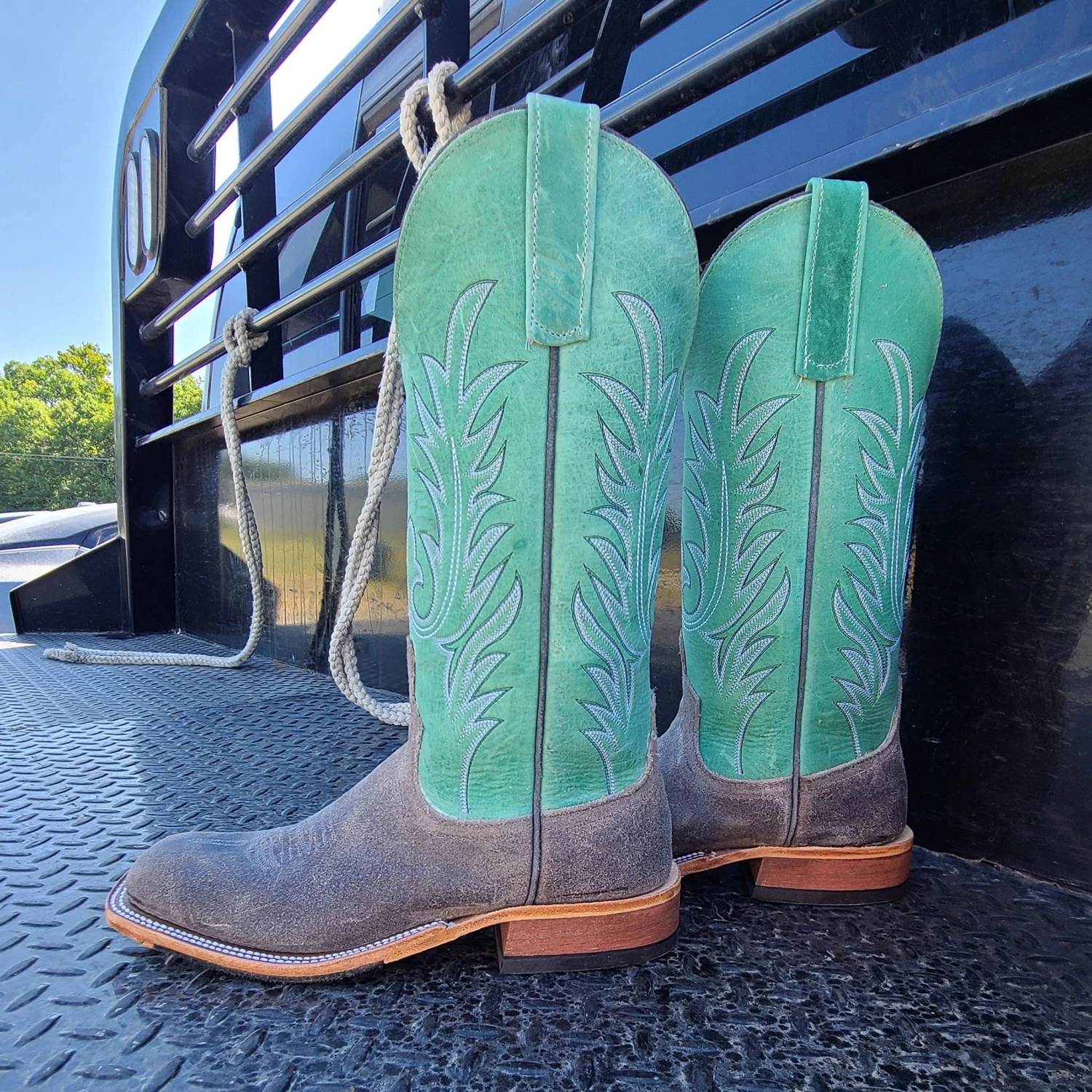 Anderson Bean Ladies Stone & Mint Kudu Square Toe 6 Anderson Bean Ladies Stone & Mint Kudu Square Toe - Image 4