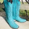 Tanner Mark Women's "Addy" Turquoise Square Toe Boot -Caboot Store tml205128a